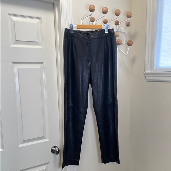 Danier Canada - Leather Slim Straight Pants - Black - 10 - Picture 2 of 13